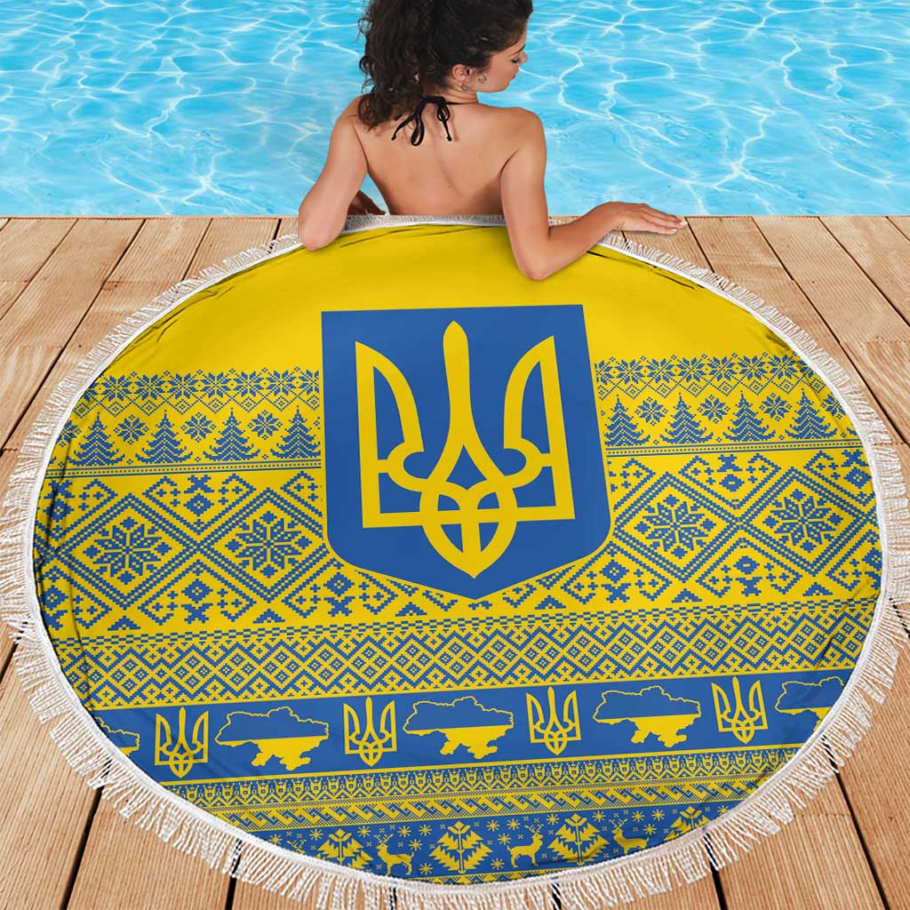 Ukraine Trident Christmas Beach Blanket Vyshyvanka Patterns - Wonder Print Shop