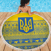 Ukraine Trident Christmas Beach Blanket Vyshyvanka Patterns - Wonder Print Shop