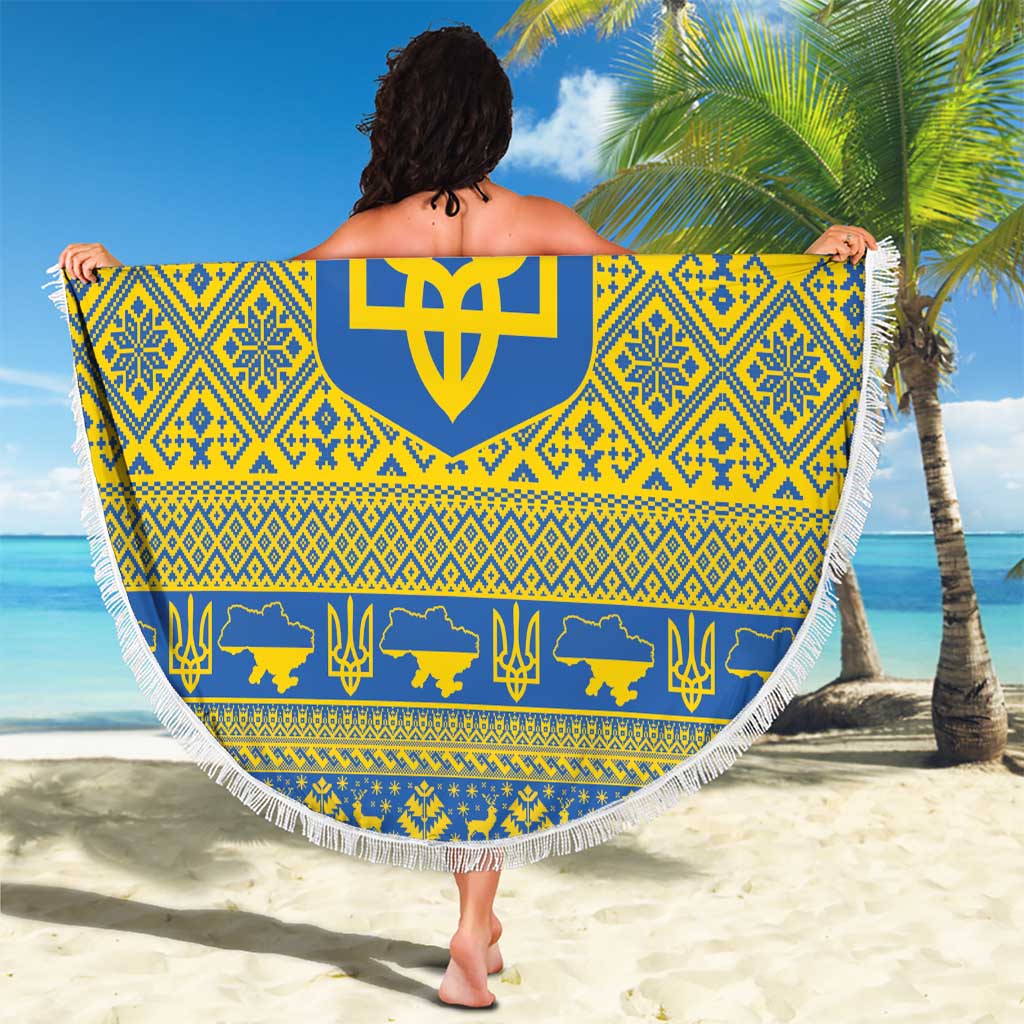 Ukraine Trident Christmas Beach Blanket Vyshyvanka Patterns - Wonder Print Shop