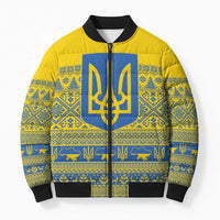 Ukraine Trident Christmas Bomber Puffer Jacket Vyshyvanka Patterns - Wonder Print Shop