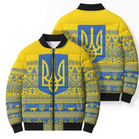 Ukraine Trident Christmas Bomber Puffer Jacket Vyshyvanka Patterns - Wonder Print Shop