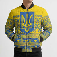 Ukraine Trident Christmas Bomber Puffer Jacket Vyshyvanka Patterns - Wonder Print Shop