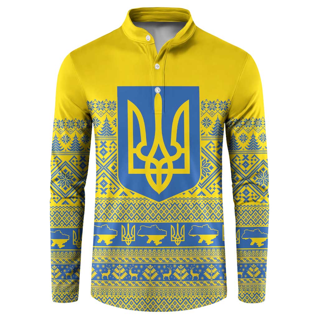 Ukraine Trident Christmas Button Sweatshirt Vyshyvanka Patterns - Wonder Print Shop