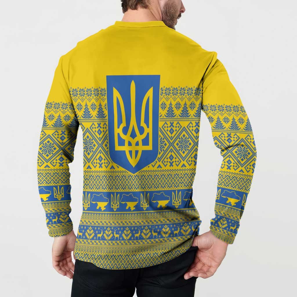 Ukraine Trident Christmas Button Sweatshirt Vyshyvanka Patterns - Wonder Print Shop