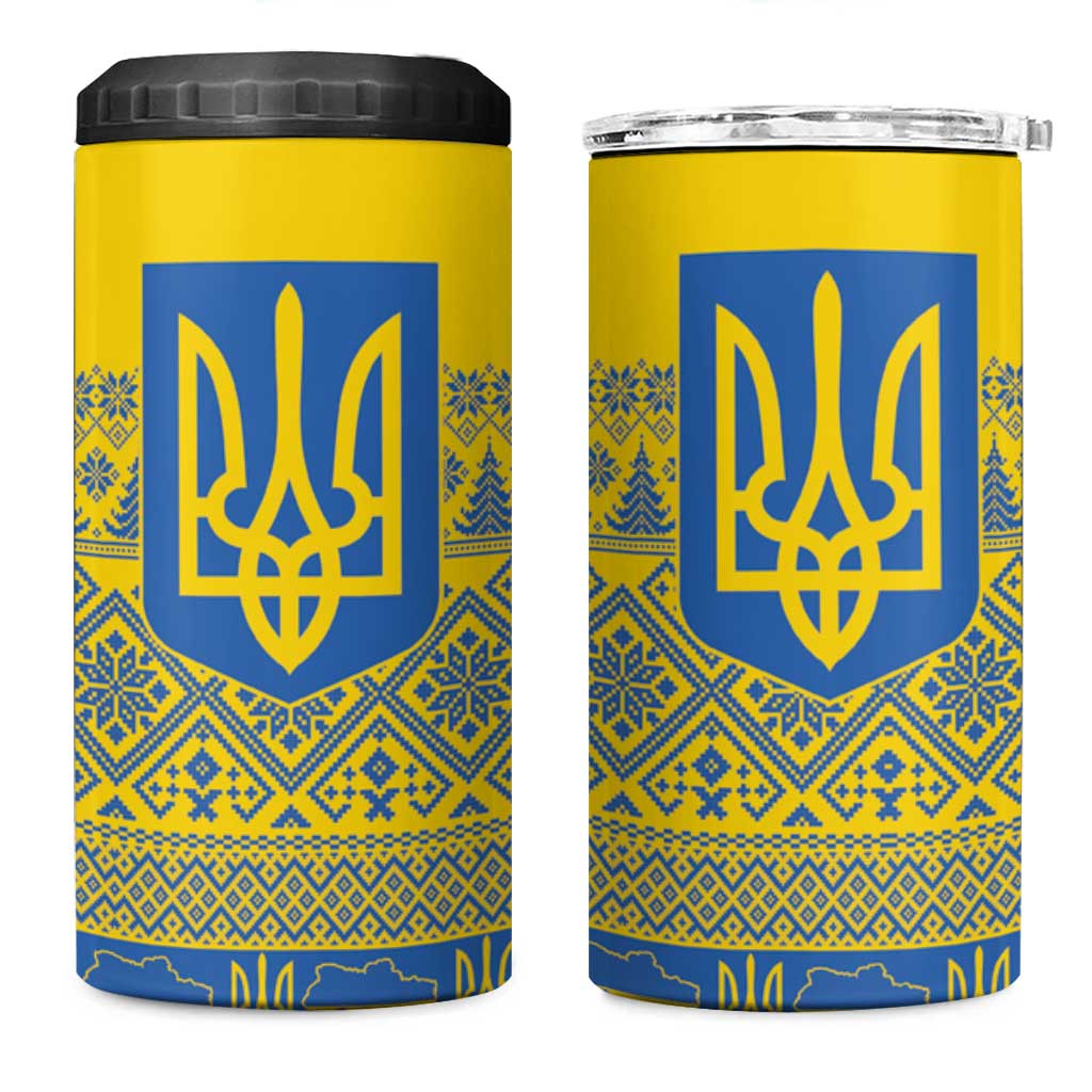 Ukraine Trident Christmas 4 in 1 Can Cooler Tumbler Vyshyvanka Patterns - Wonder Print Shop