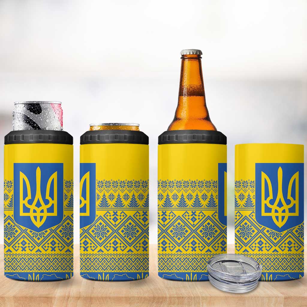 Ukraine Trident Christmas 4 in 1 Can Cooler Tumbler Vyshyvanka Patterns - Wonder Print Shop