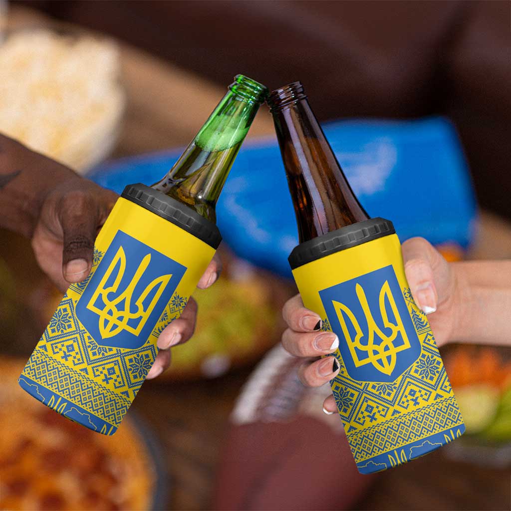 Ukraine Trident Christmas 4 in 1 Can Cooler Tumbler Vyshyvanka Patterns - Wonder Print Shop