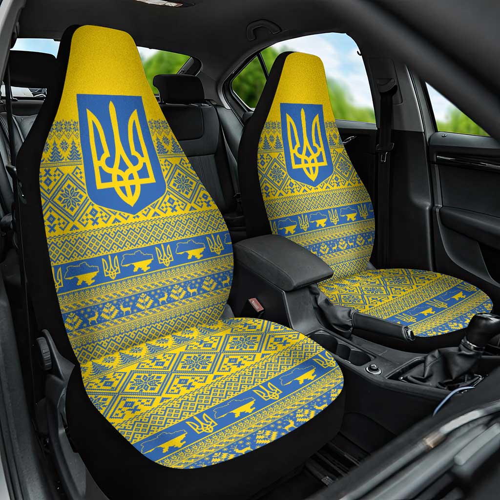 Ukraine Trident Christmas Car Seat Cover Vyshyvanka Patterns - Wonder Print Shop