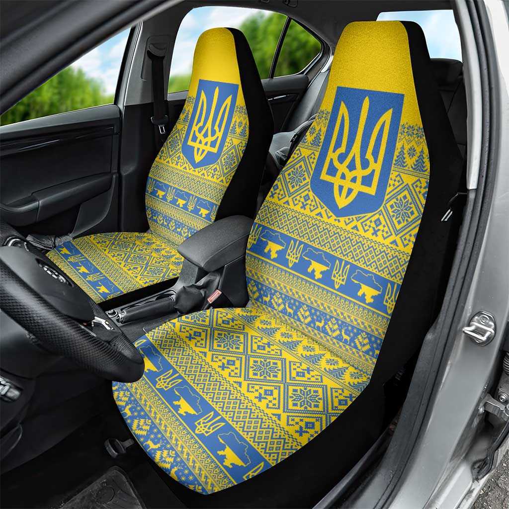 Ukraine Trident Christmas Car Seat Cover Vyshyvanka Patterns - Wonder Print Shop