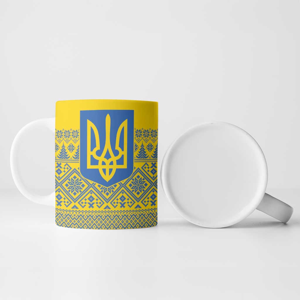Ukraine Trident Christmas Ceramic Mug Vyshyvanka Patterns - Wonder Print Shop