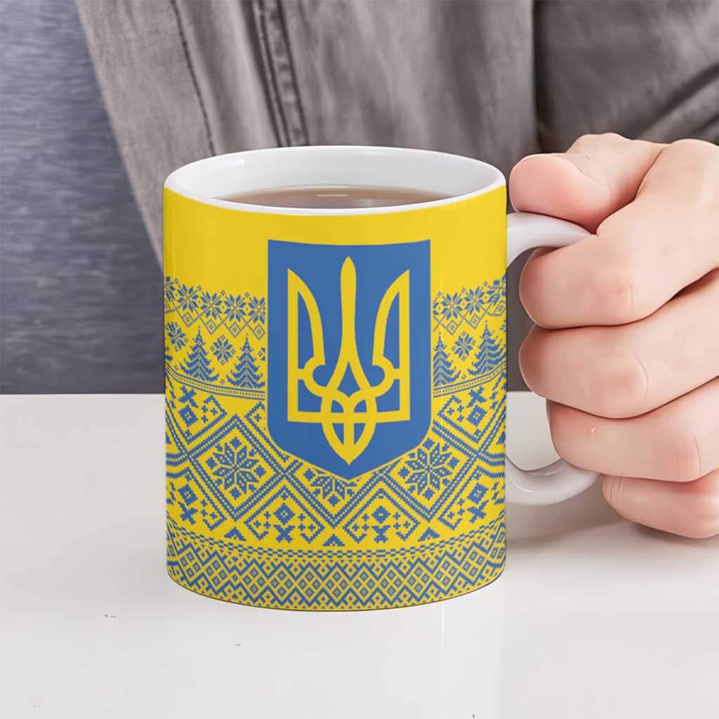 Ukraine Trident Christmas Ceramic Mug Vyshyvanka Patterns - Wonder Print Shop