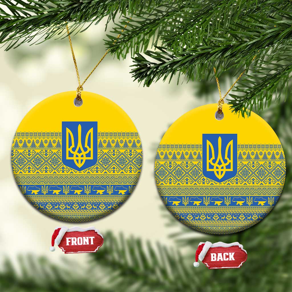 Ukraine Trident Christmas Ceramic Ornament Vyshyvanka Patterns - Wonder Print Shop