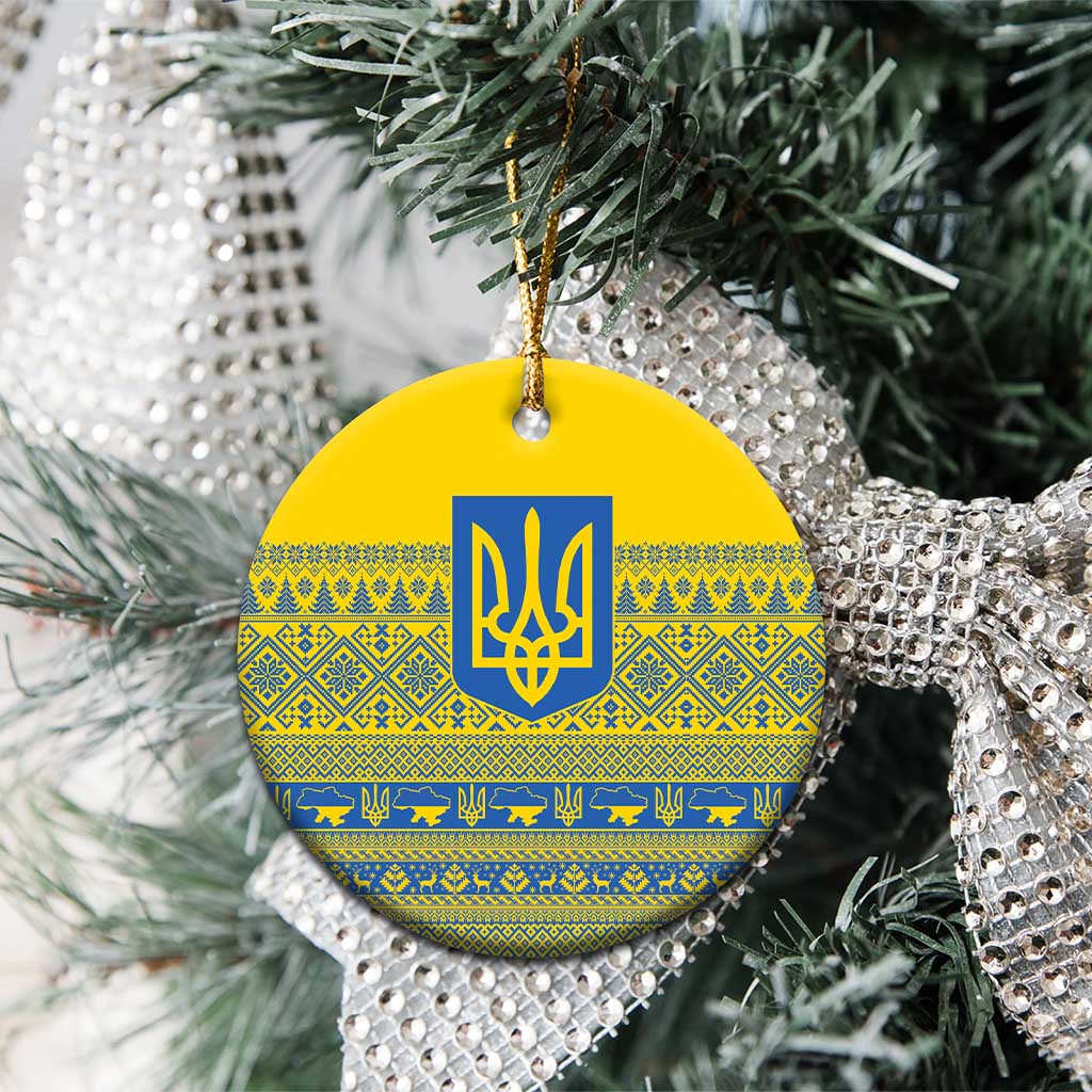 Ukraine Trident Christmas Ceramic Ornament Vyshyvanka Patterns - Wonder Print Shop