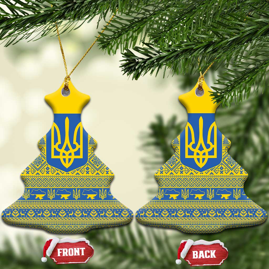 Ukraine Trident Christmas Ceramic Ornament Vyshyvanka Patterns - Wonder Print Shop