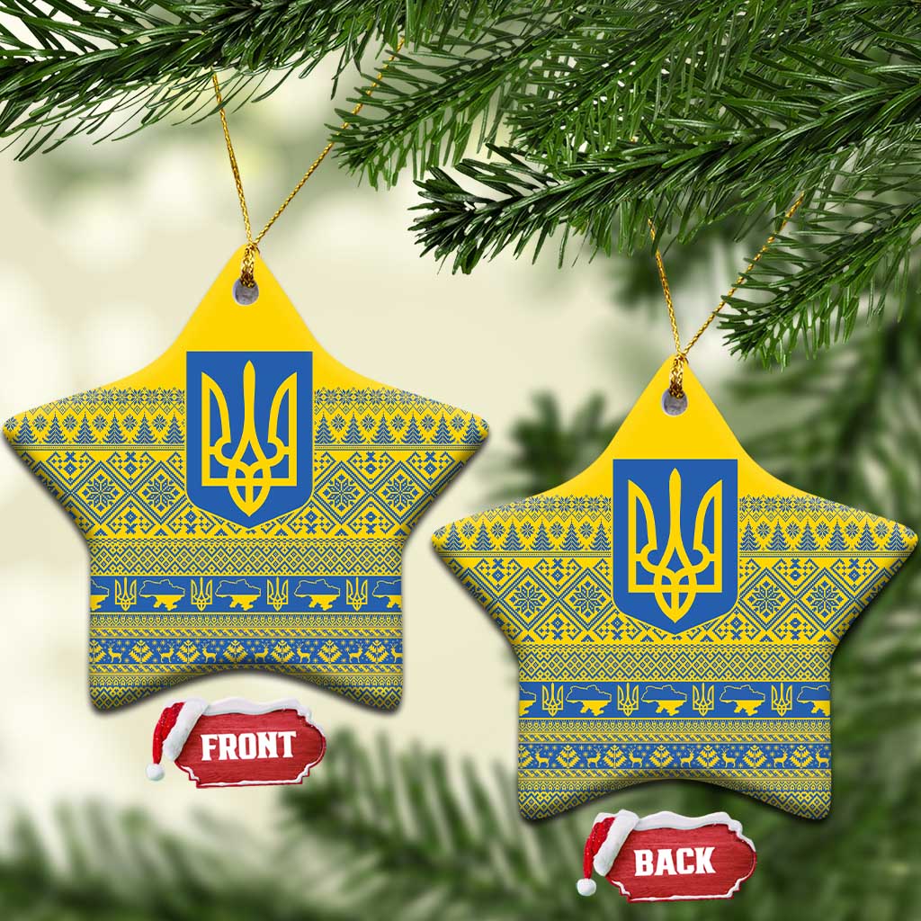 Ukraine Trident Christmas Ceramic Ornament Vyshyvanka Patterns - Wonder Print Shop