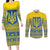 Ukraine Trident Christmas Couples Matching Long Sleeve Bodycon Dress and Long Sleeve Button Shirt Vyshyvanka Patterns - Wonder Print Shop