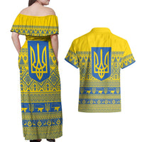 Ukraine Trident Christmas Couples Matching Off Shoulder Maxi Dress and Hawaiian Shirt Vyshyvanka Patterns - Wonder Print Shop