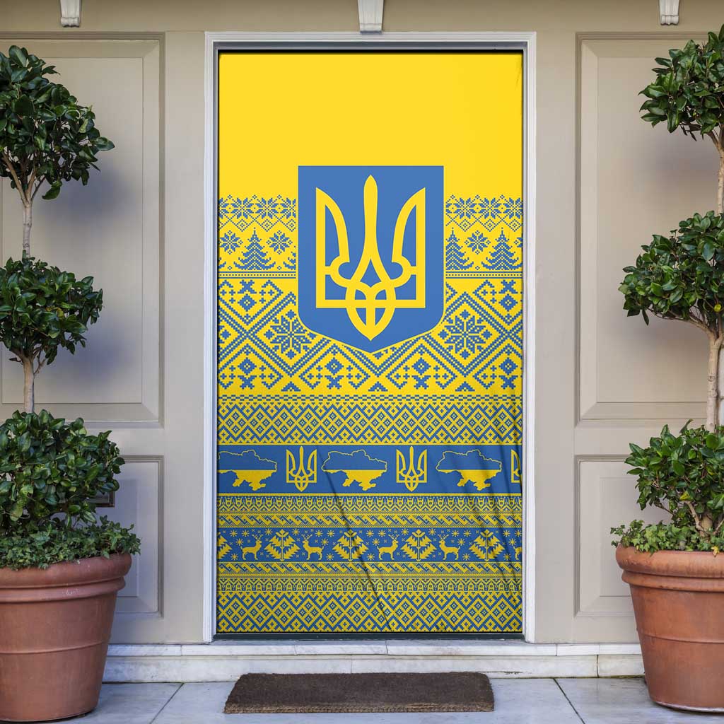 Ukraine Trident Christmas Door Cover Vyshyvanka Patterns - Wonder Print Shop