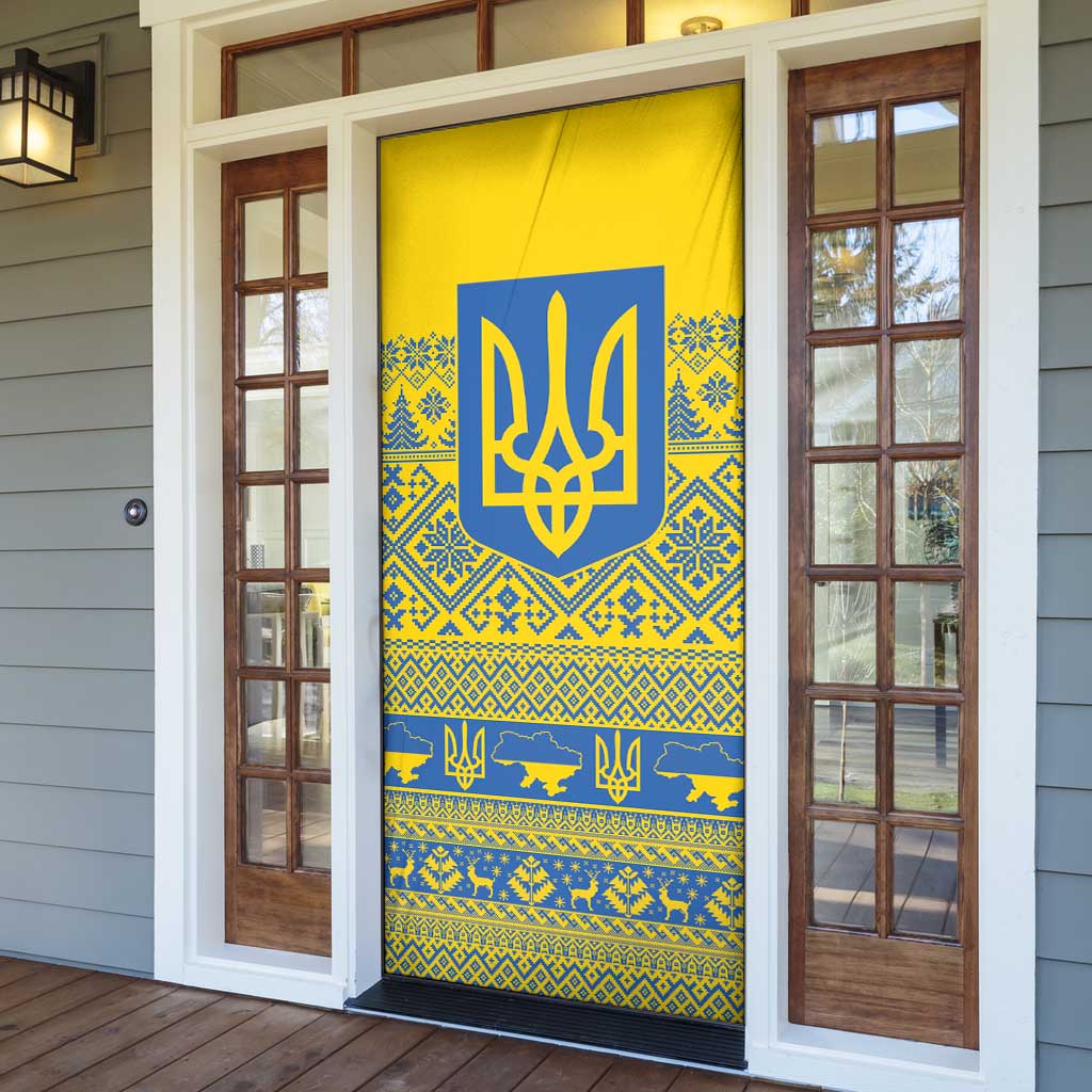 Ukraine Trident Christmas Door Cover Vyshyvanka Patterns - Wonder Print Shop