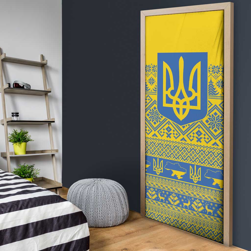 Ukraine Trident Christmas Door Cover Vyshyvanka Patterns - Wonder Print Shop