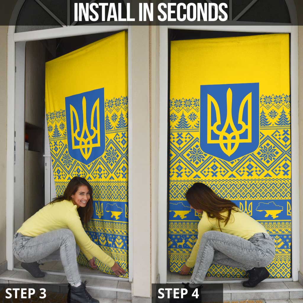 Ukraine Trident Christmas Door Cover Vyshyvanka Patterns - Wonder Print Shop