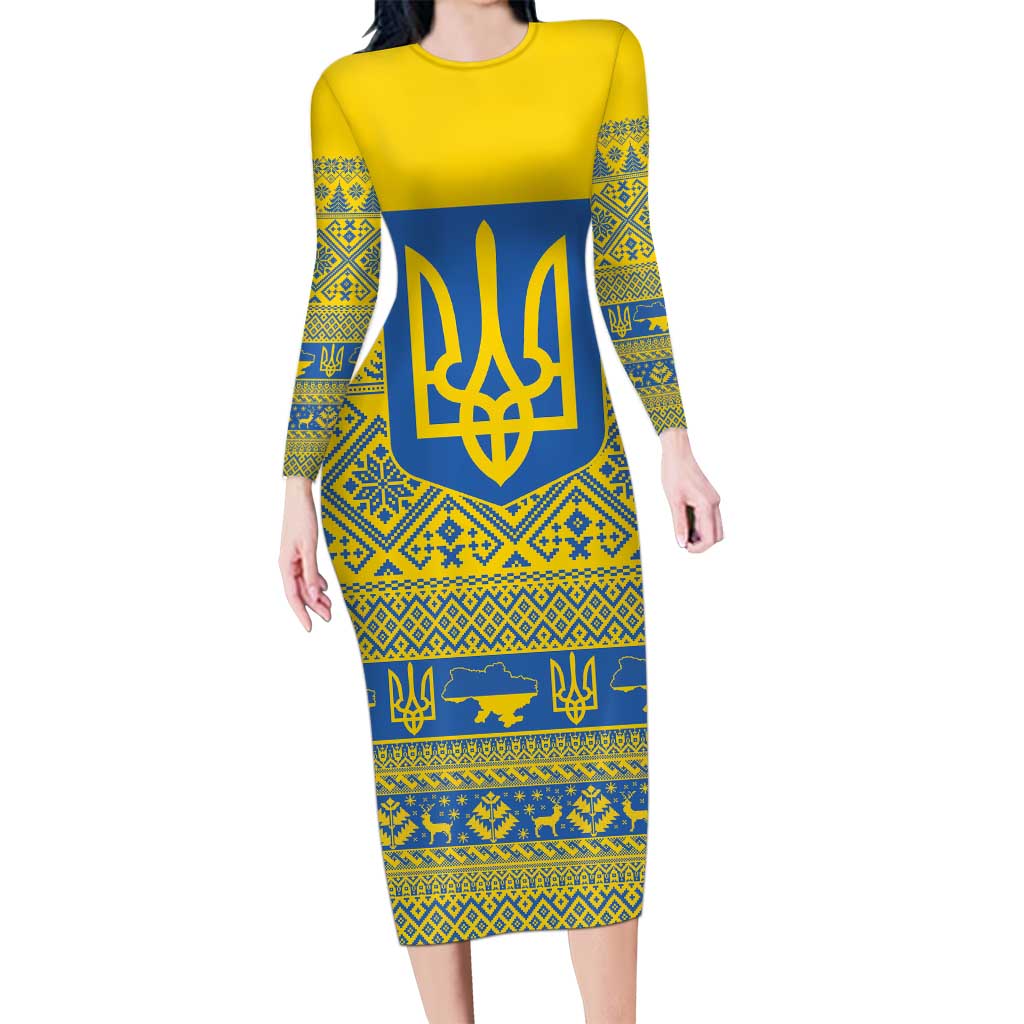 Ukraine Trident Christmas Family Matching Long Sleeve Bodycon Dress and Hawaiian Shirt Vyshyvanka Patterns - Wonder Print Shop