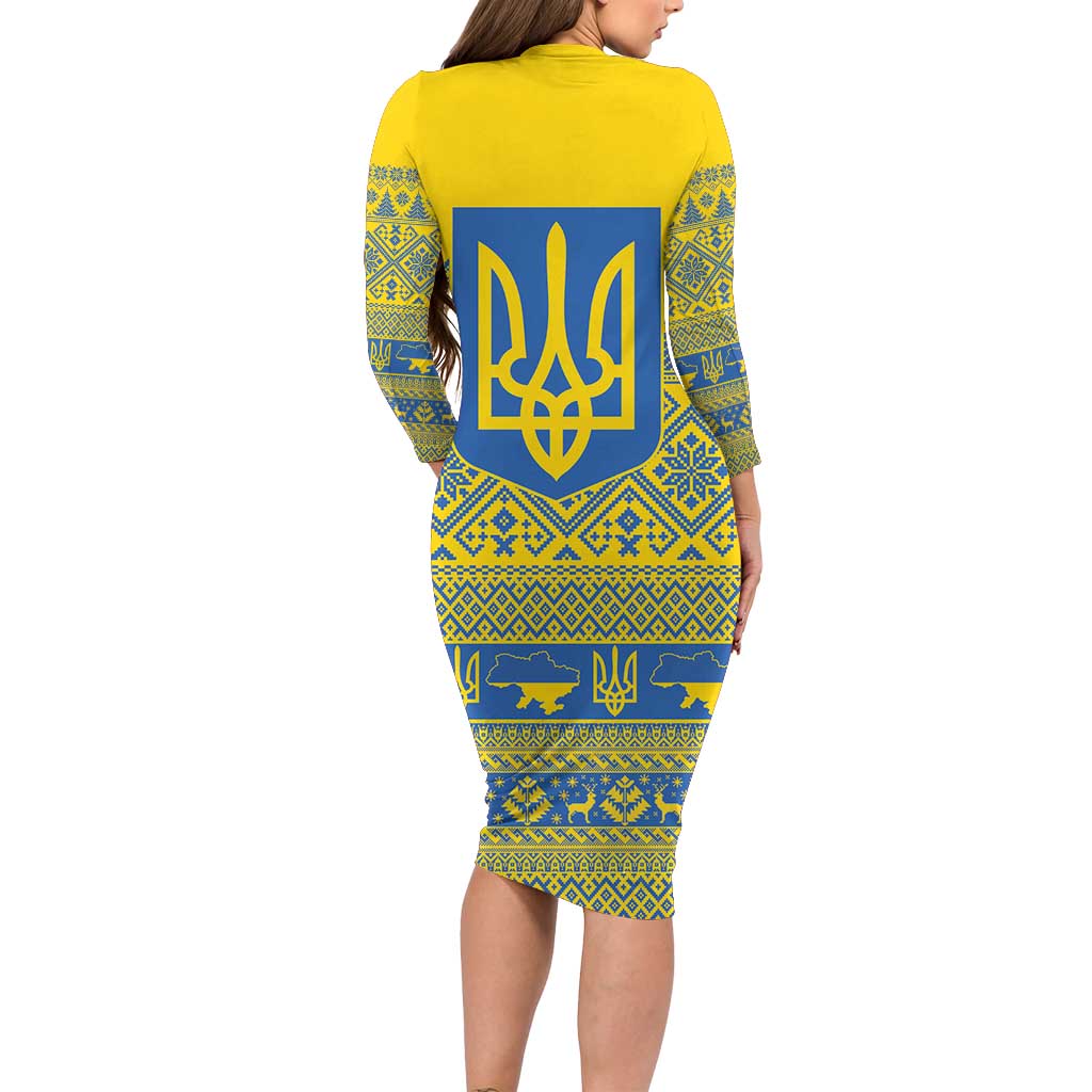 Ukraine Trident Christmas Family Matching Long Sleeve Bodycon Dress and Hawaiian Shirt Vyshyvanka Patterns - Wonder Print Shop