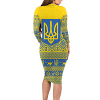 Ukraine Trident Christmas Family Matching Long Sleeve Bodycon Dress and Hawaiian Shirt Vyshyvanka Patterns - Wonder Print Shop