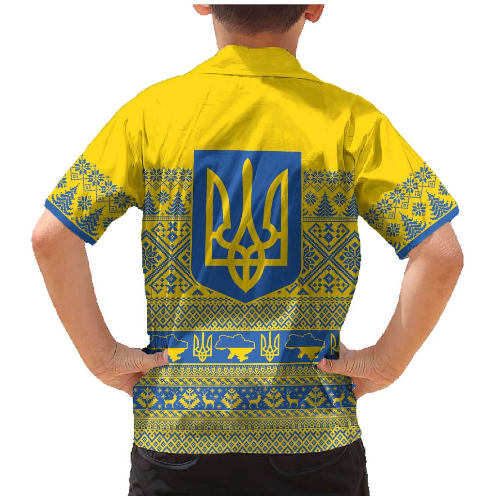 Ukraine Trident Christmas Family Matching Mermaid Dress and Hawaiian Shirt Vyshyvanka Patterns - Wonder Print Shop