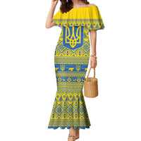 Ukraine Trident Christmas Family Matching Mermaid Dress and Hawaiian Shirt Vyshyvanka Patterns - Wonder Print Shop