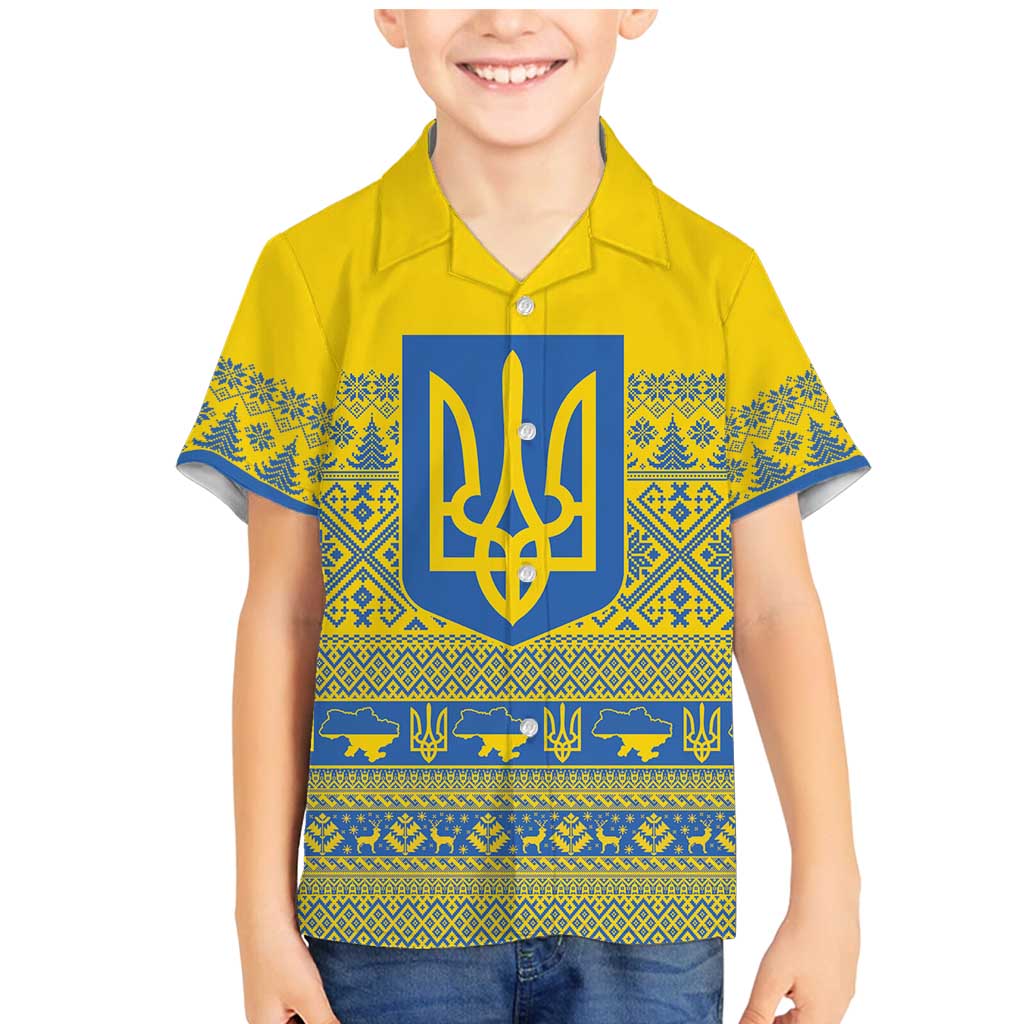 Ukraine Trident Christmas Family Matching Mermaid Dress and Hawaiian Shirt Vyshyvanka Patterns - Wonder Print Shop