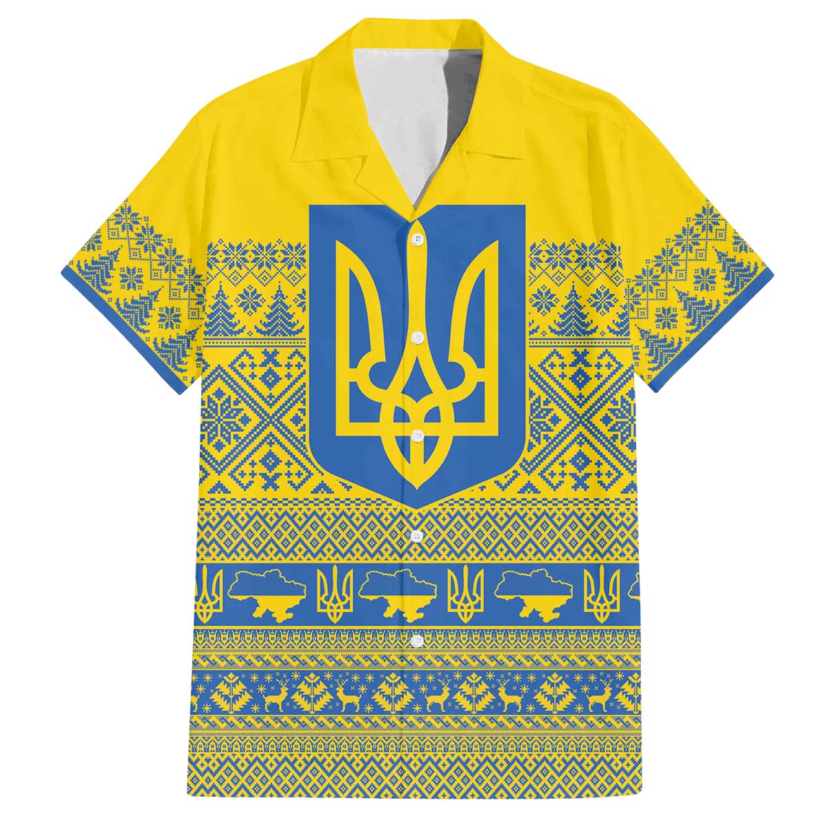 Ukraine Trident Christmas Family Matching Off The Shoulder Long Sleeve Dress and Hawaiian Shirt Vyshyvanka Patterns - Wonder Print Shop