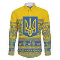 Ukraine Trident Christmas Family Matching Off The Shoulder Long Sleeve Dress and Hawaiian Shirt Vyshyvanka Patterns - Wonder Print Shop