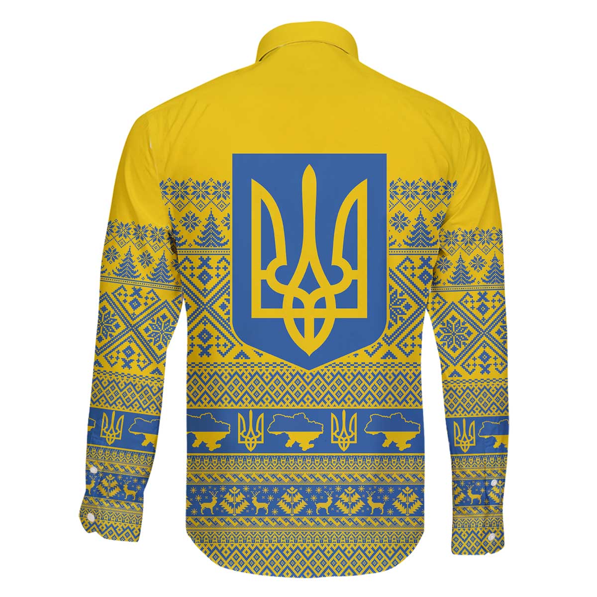 Ukraine Trident Christmas Family Matching Off The Shoulder Long Sleeve Dress and Hawaiian Shirt Vyshyvanka Patterns - Wonder Print Shop