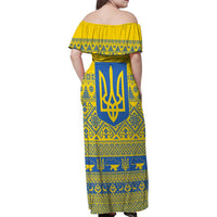 Ukraine Trident Christmas Family Matching Off Shoulder Maxi Dress and Hawaiian Shirt Vyshyvanka Patterns - Wonder Print Shop