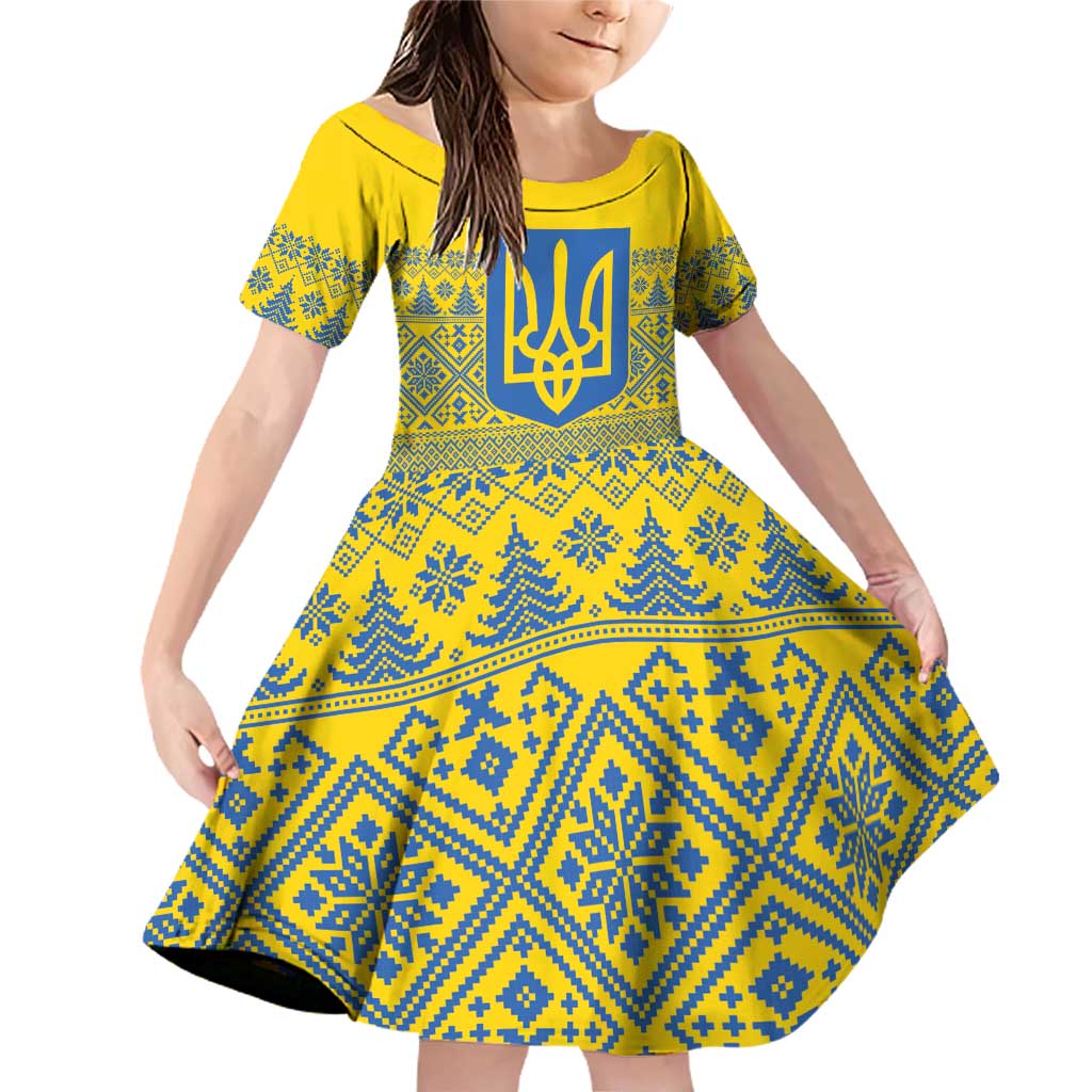 Ukraine Trident Christmas Family Matching Off Shoulder Short Dress and Hawaiian Shirt Vyshyvanka Patterns - Wonder Print Shop
