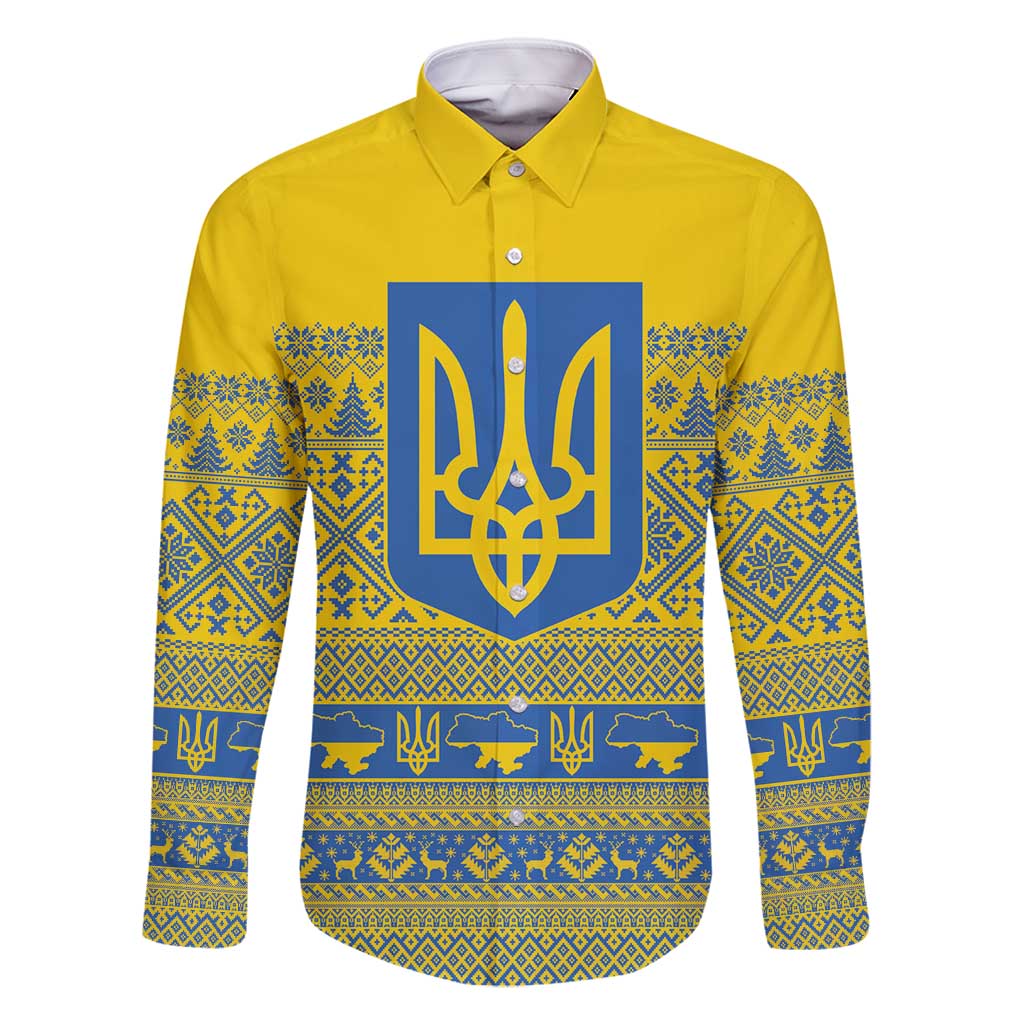 Ukraine Trident Christmas Family Matching Off Shoulder Short Dress and Hawaiian Shirt Vyshyvanka Patterns - Wonder Print Shop