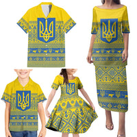 Ukraine Trident Christmas Family Matching Puletasi and Hawaiian Shirt Vyshyvanka Patterns - Wonder Print Shop