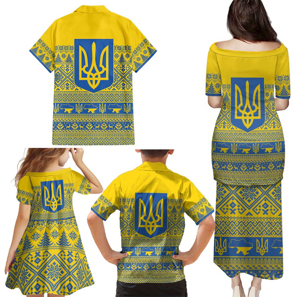 Ukraine Trident Christmas Family Matching Puletasi and Hawaiian Shirt Vyshyvanka Patterns - Wonder Print Shop