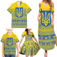 Ukraine Trident Christmas Family Matching Summer Maxi Dress and Hawaiian Shirt Vyshyvanka Patterns - Wonder Print Shop