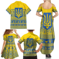 Ukraine Trident Christmas Family Matching Summer Maxi Dress and Hawaiian Shirt Vyshyvanka Patterns - Wonder Print Shop