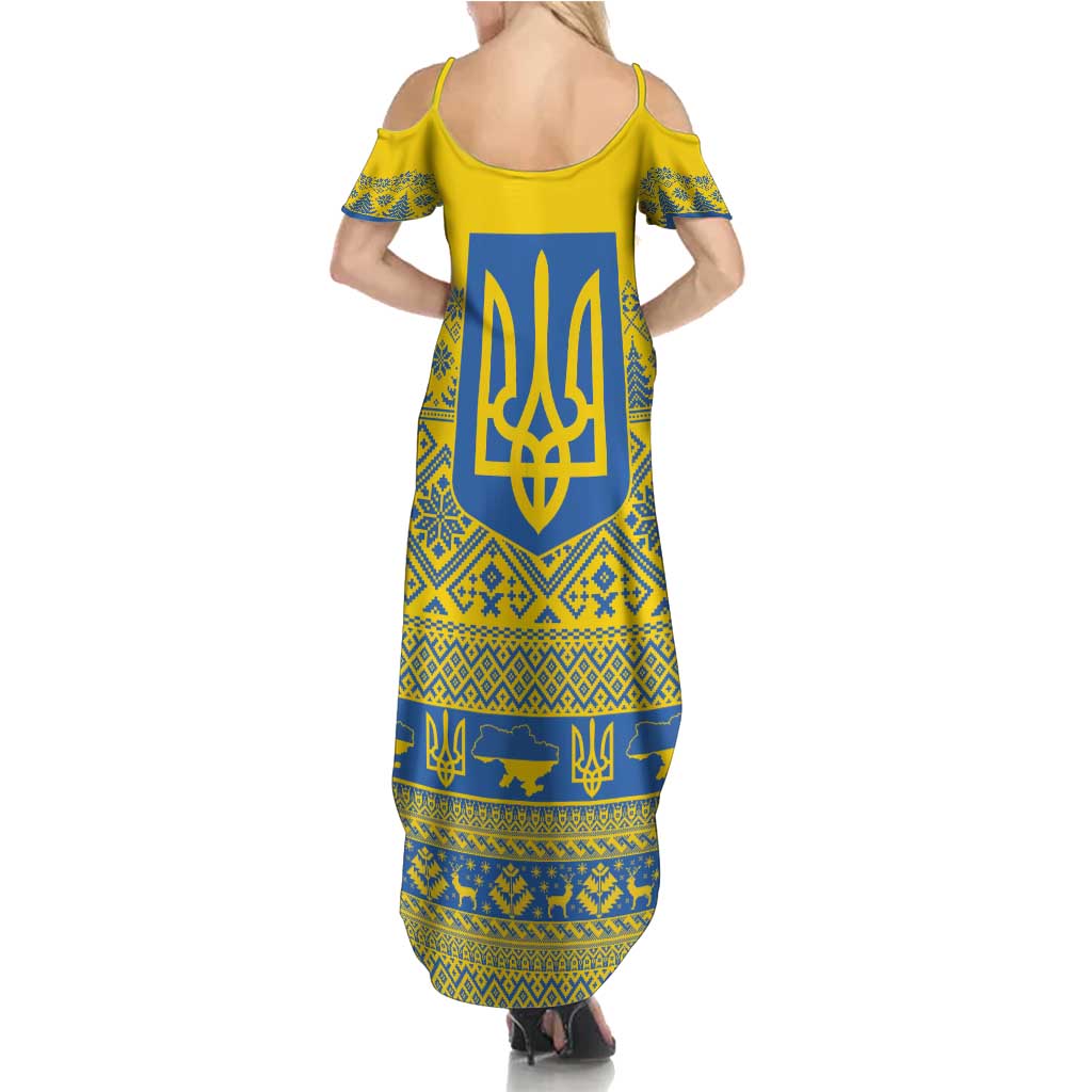 Ukraine Trident Christmas Family Matching Summer Maxi Dress and Hawaiian Shirt Vyshyvanka Patterns - Wonder Print Shop