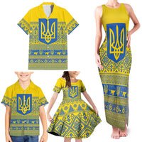 Ukraine Trident Christmas Family Matching Tank Maxi Dress and Hawaiian Shirt Vyshyvanka Patterns - Wonder Print Shop
