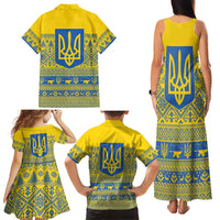 Ukraine Trident Christmas Family Matching Tank Maxi Dress and Hawaiian Shirt Vyshyvanka Patterns - Wonder Print Shop