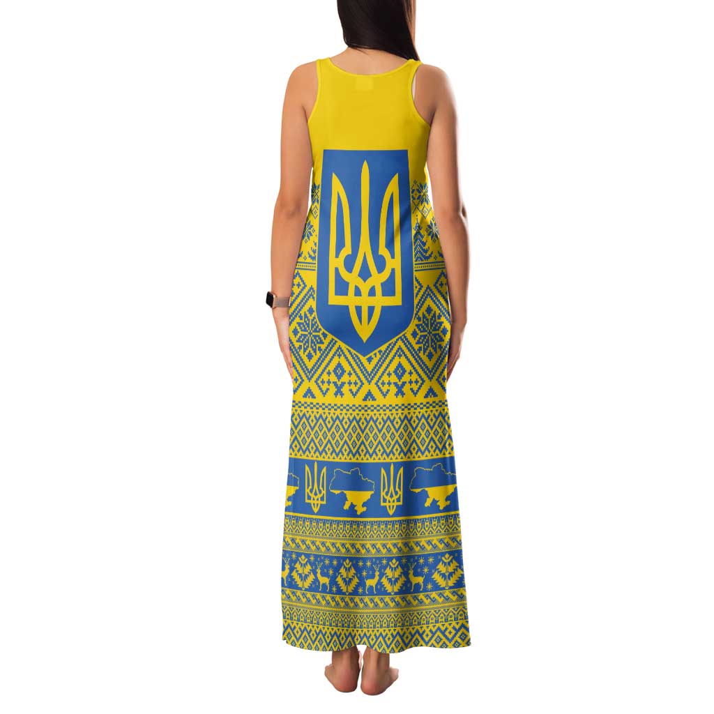 Ukraine Trident Christmas Family Matching Tank Maxi Dress and Hawaiian Shirt Vyshyvanka Patterns - Wonder Print Shop
