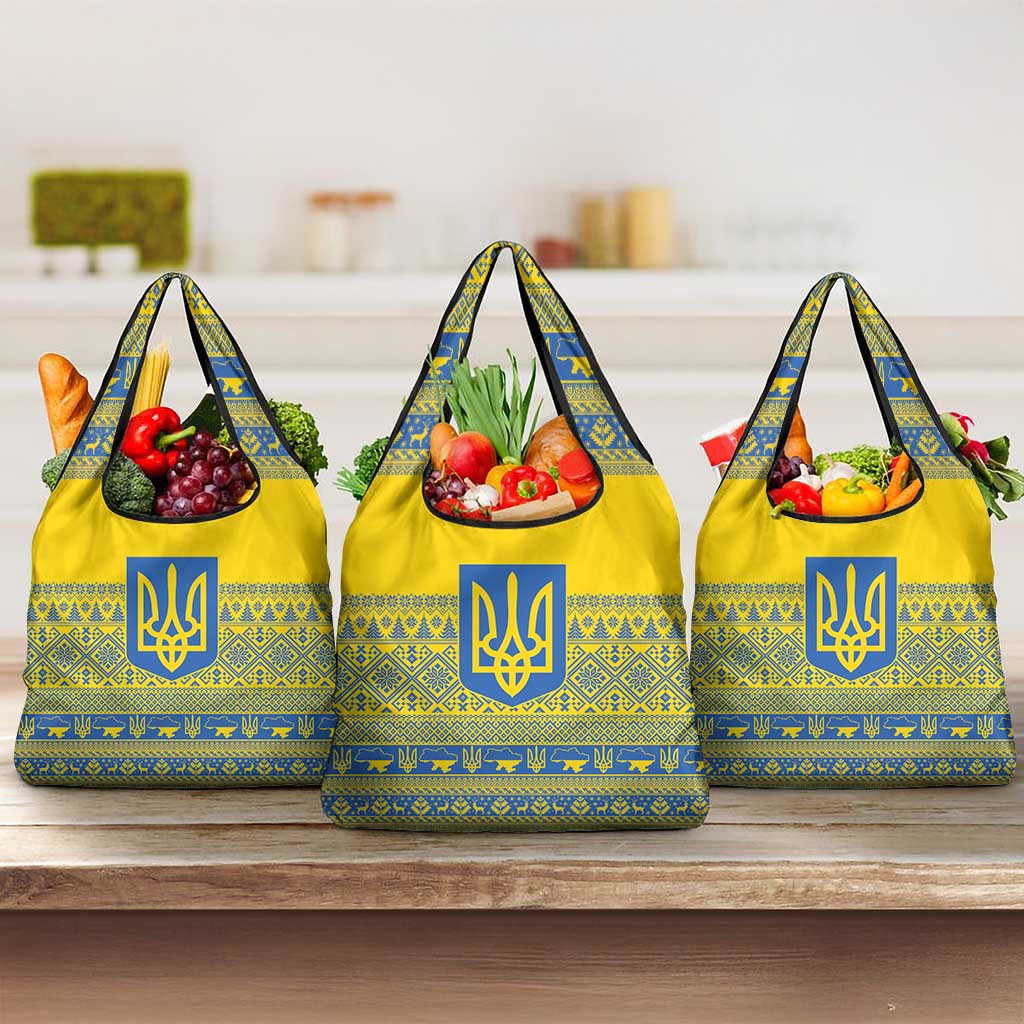 Ukraine Trident Christmas Grocery Bag Vyshyvanka Patterns - Wonder Print Shop