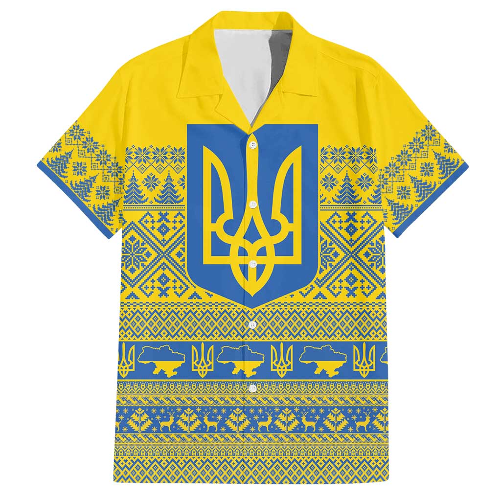 Ukraine Trident Christmas Hawaiian Shirt Vyshyvanka Patterns - Wonder Print Shop