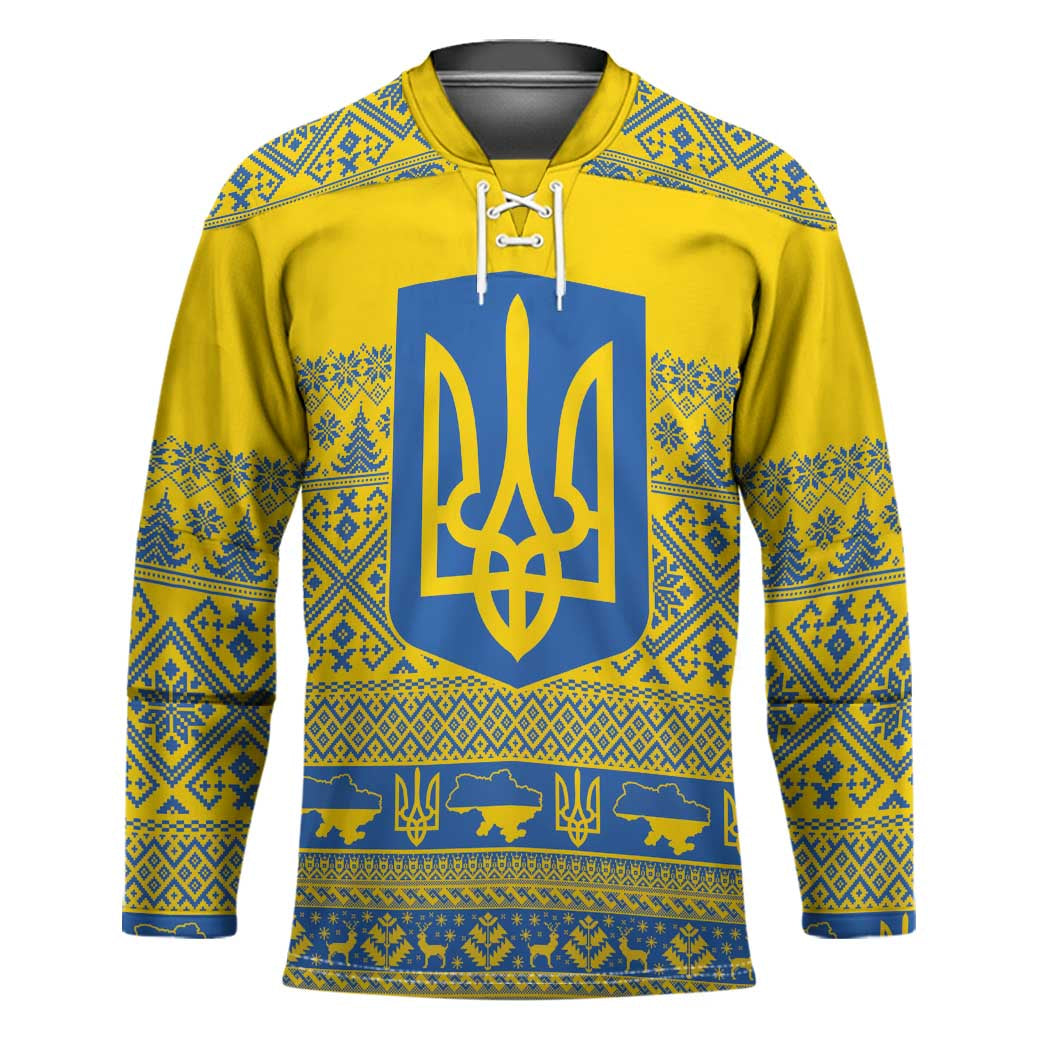Ukraine Trident Christmas Hockey Jersey Vyshyvanka Patterns - Wonder Print Shop