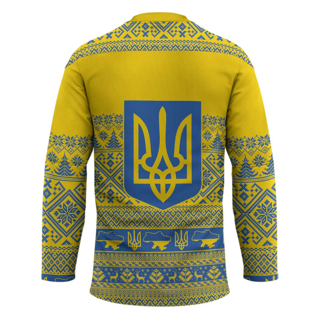 Ukraine Trident Christmas Hockey Jersey Vyshyvanka Patterns - Wonder Print Shop
