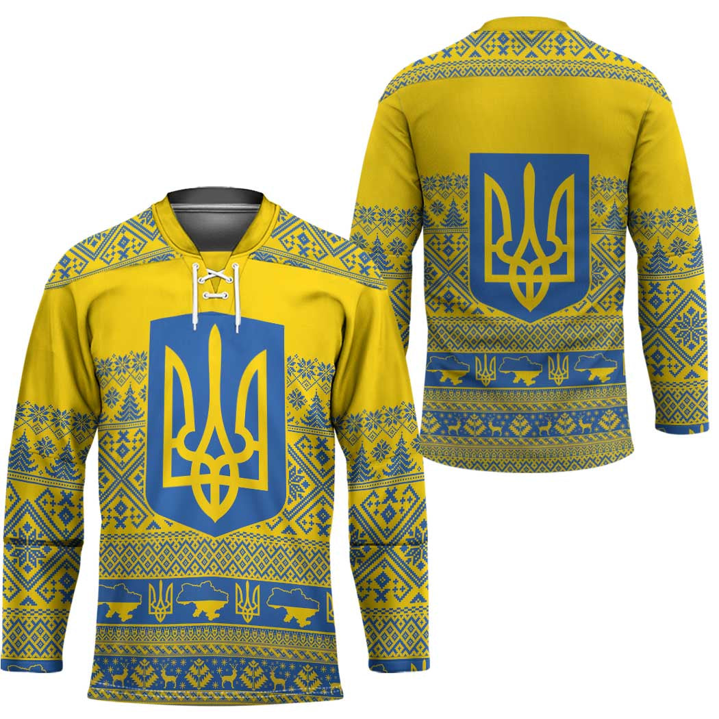 Ukraine Trident Christmas Hockey Jersey Vyshyvanka Patterns - Wonder Print Shop